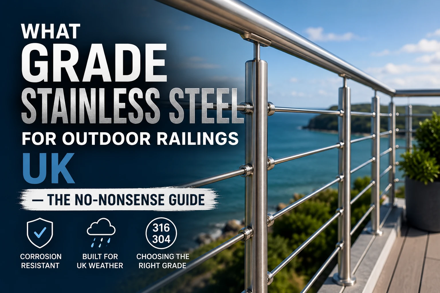 what grade stainless steel for outdoor railings UK